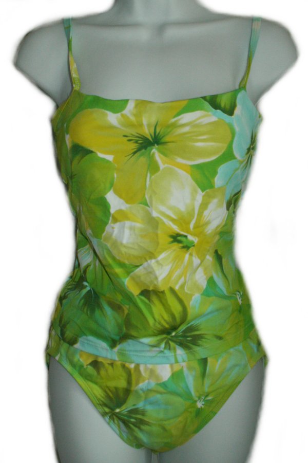 LIZ CLAIBORNE Green Floral 2 PC TANKINI - Size 10