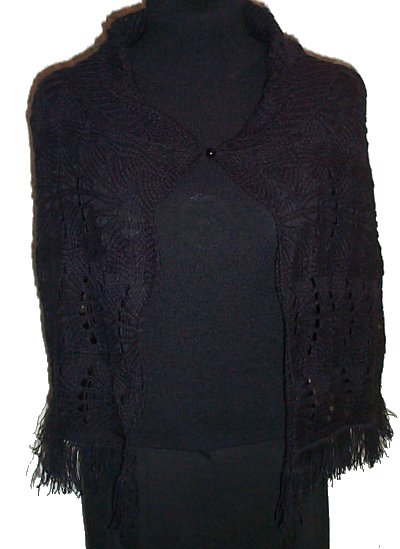 RAMPAGE Lacey Knit Poncho with Fringe - One Size