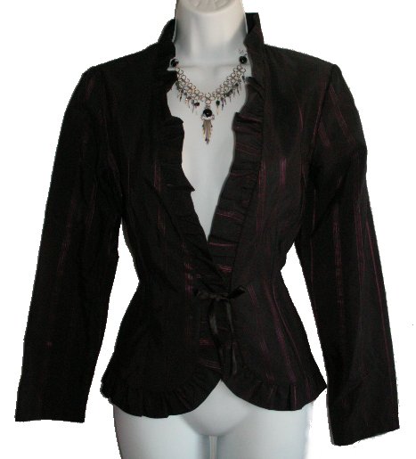 MARIKA PARIS Ruffled Open Front Taffeta Jacket - Misses 6