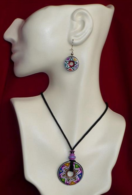 Handmade Alpaca Ceramic Pendant Necklace & Earring Set - 006