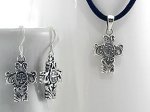 Sterling Silver 925 Celtic Scroll Cross Pendant & Earrings Set - JE36656