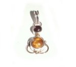 Sterling Silver, Tiger Eye & Garnet Double Stone Pendant - 3 mm x 1.5mm