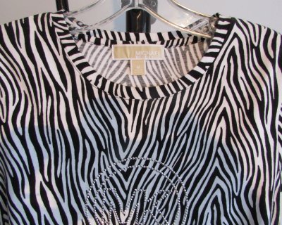 MICHAEL KORS Zebra Print Sequin T-Shirt Top - MED